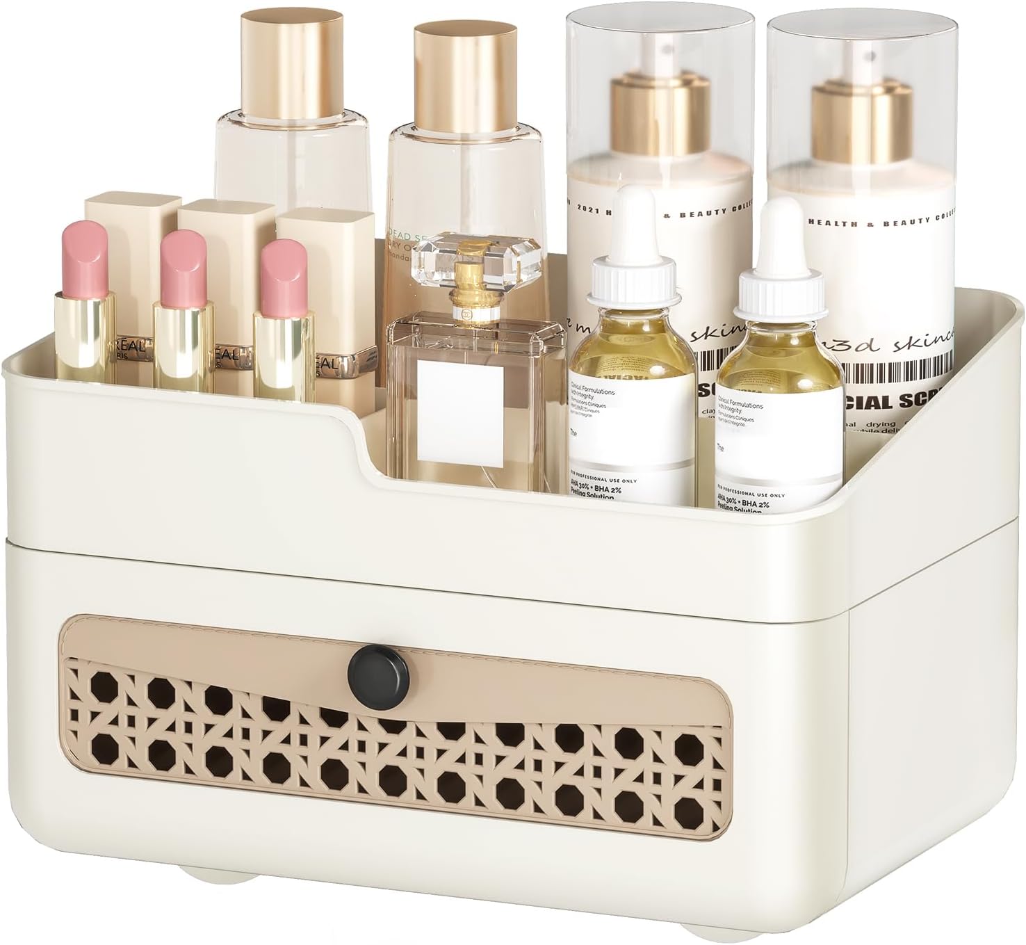 Faux Rattan Makeup Organizer