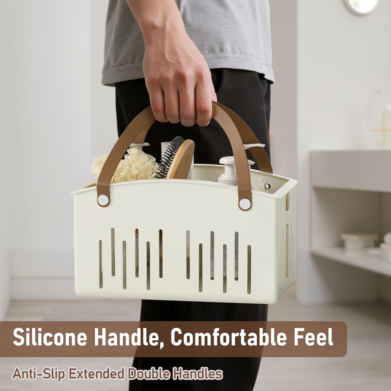 Delamu Portable Shower Basket Caddy with Double Handle Foldable