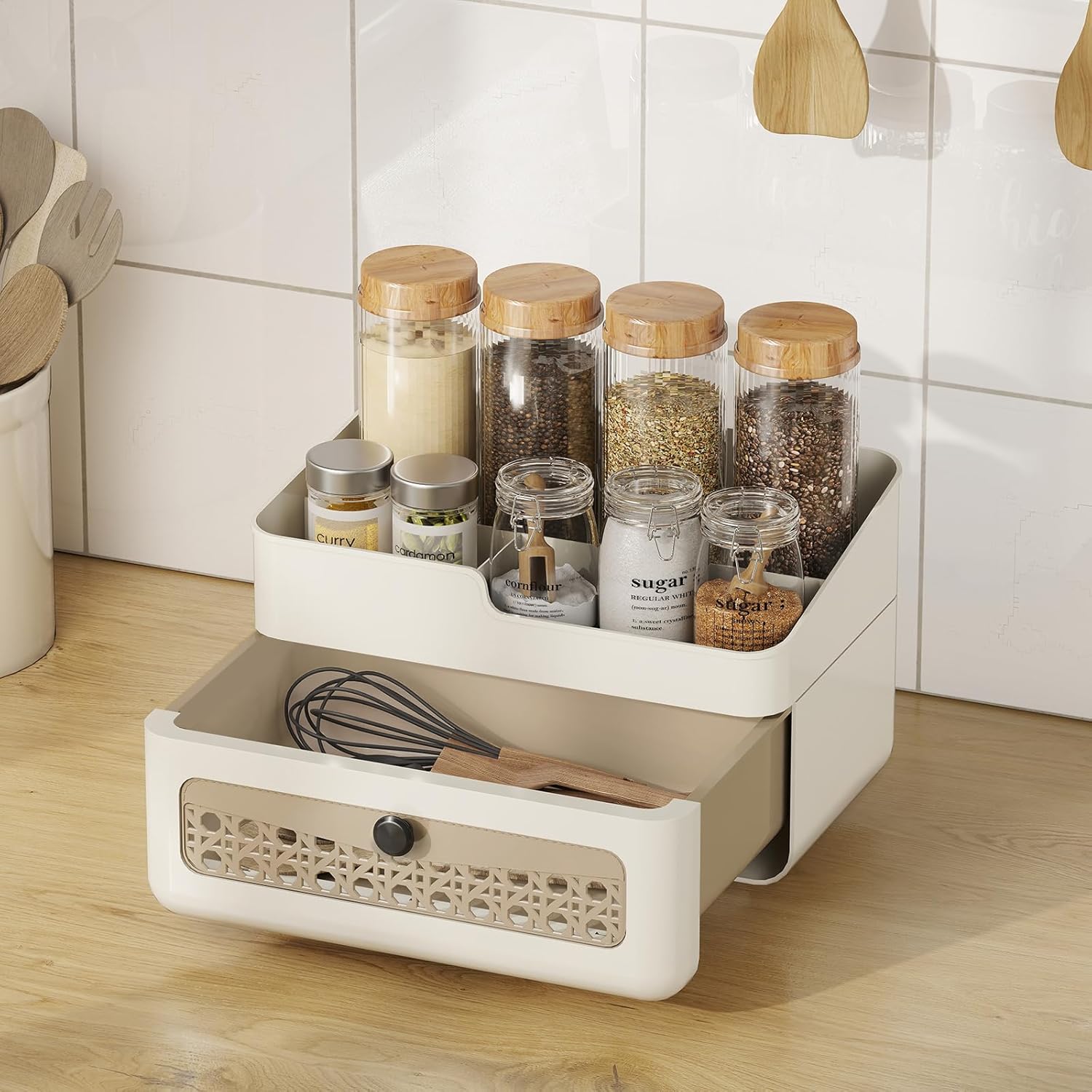 Faux Rattan Makeup Organizer