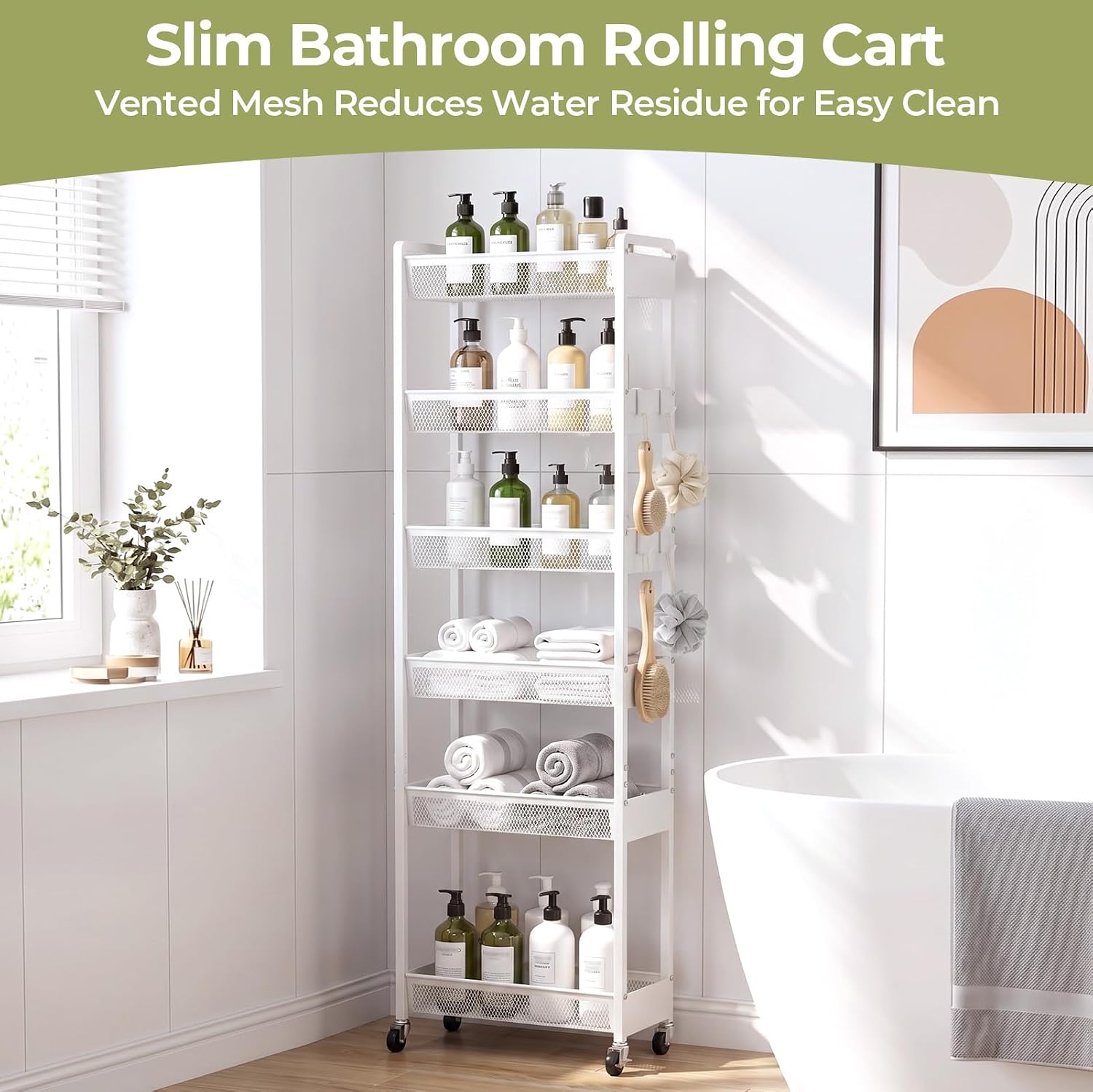 Delamu 4-6 Tier Slim Storage Rolling Cart, Utility Metal Narrow Cart 7.1" W