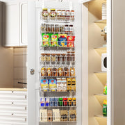 Delamu Pantry Door Organizer, Adjustable Metal Over the Door Pantry Organizer Rack, 6-Tier/8-Tire Over the Door Spice Rack, Kitchen Pantry Door Organizers and Storage, D5 W12 H52.1 inch, White, Small