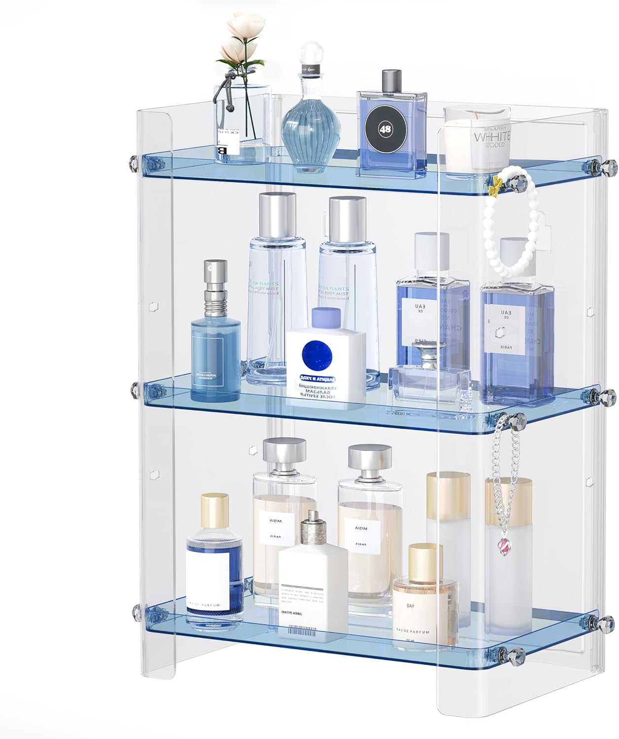 Delamu Bathroom Countertop Organizer Delamu 2-Tier Adjustable Dresser Organizer Countertop with Protective Guard Rail