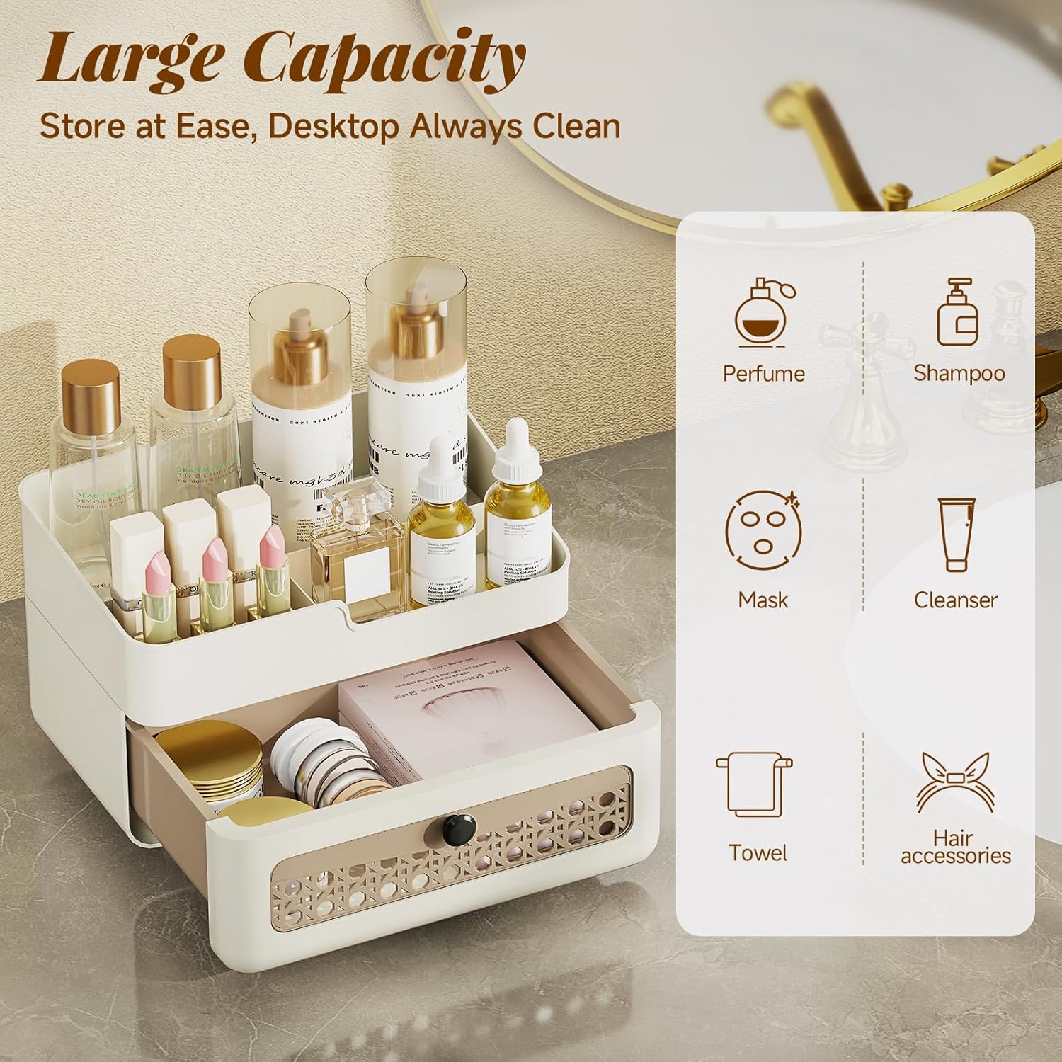 Faux Rattan Makeup Organizer