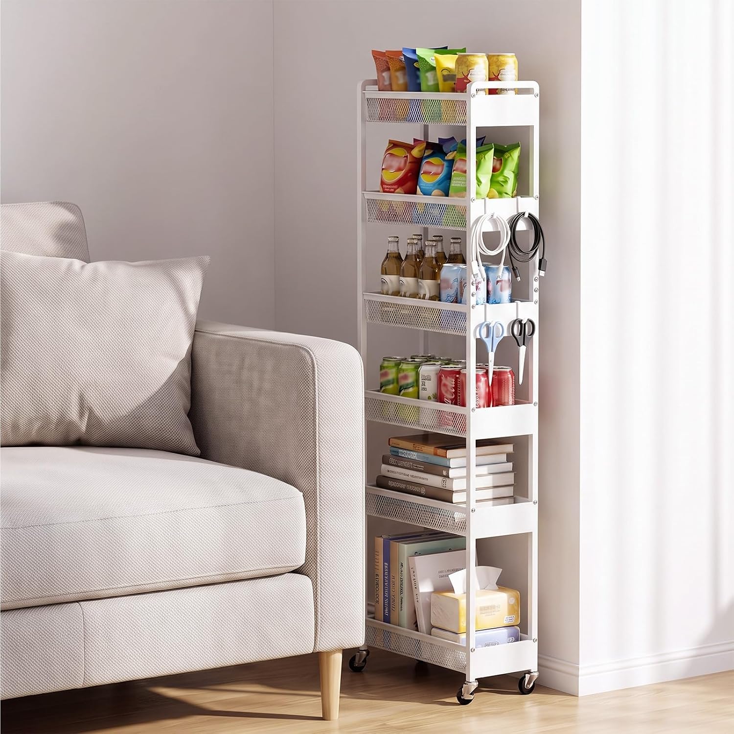 Delamu 4-6 Tier Slim Storage Rolling Cart, Utility Metal Narrow Cart 7.1" W