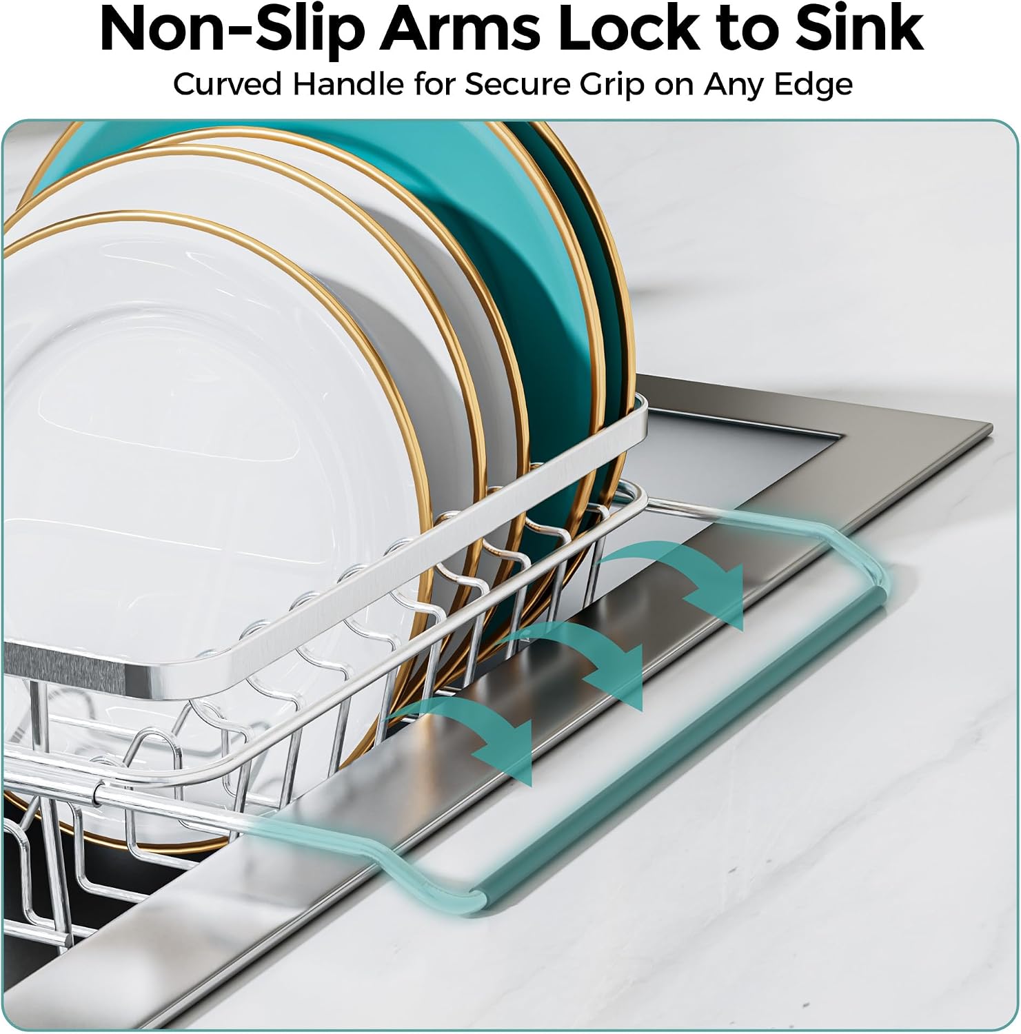 Delamu Over Sink Dish Drying Rack with Drainboard for Small Kitchen Counter