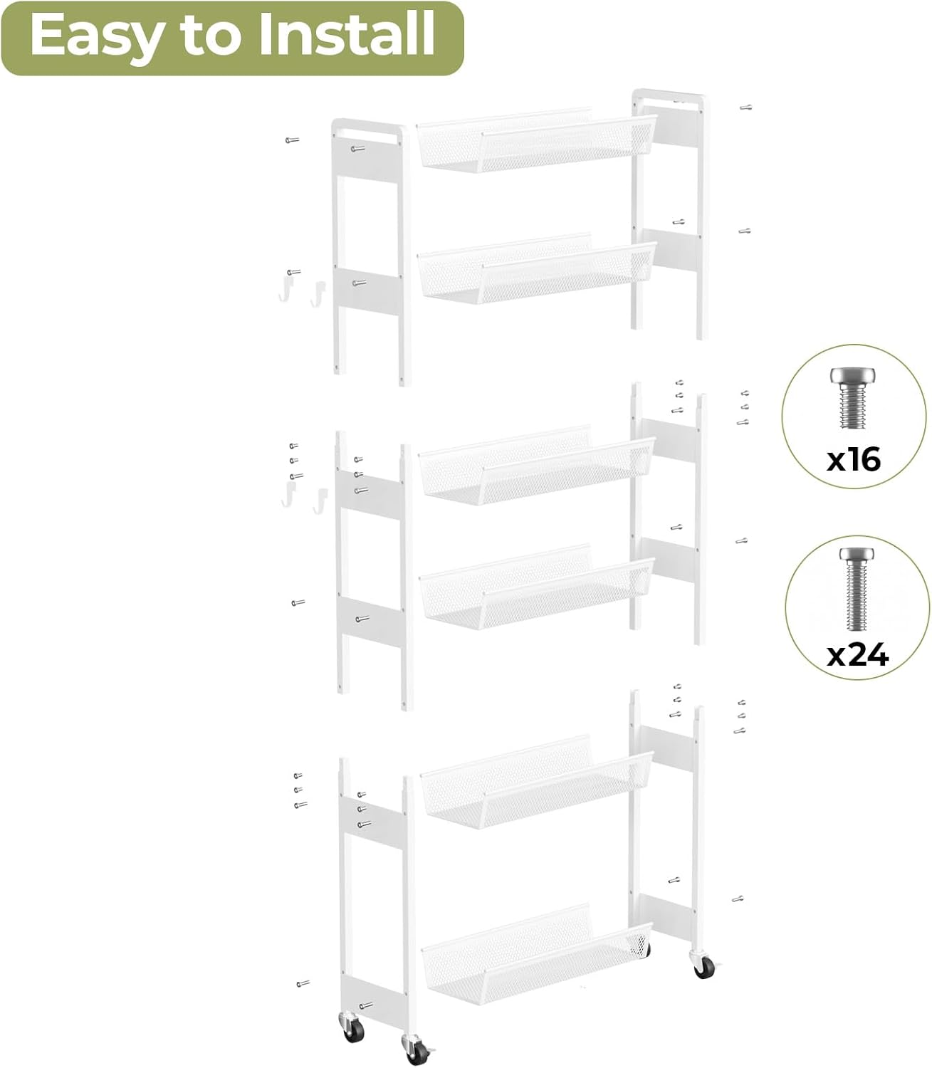 Delamu 4-6 Tier Slim Storage Rolling Cart, Utility Metal Narrow Cart 7.1" W