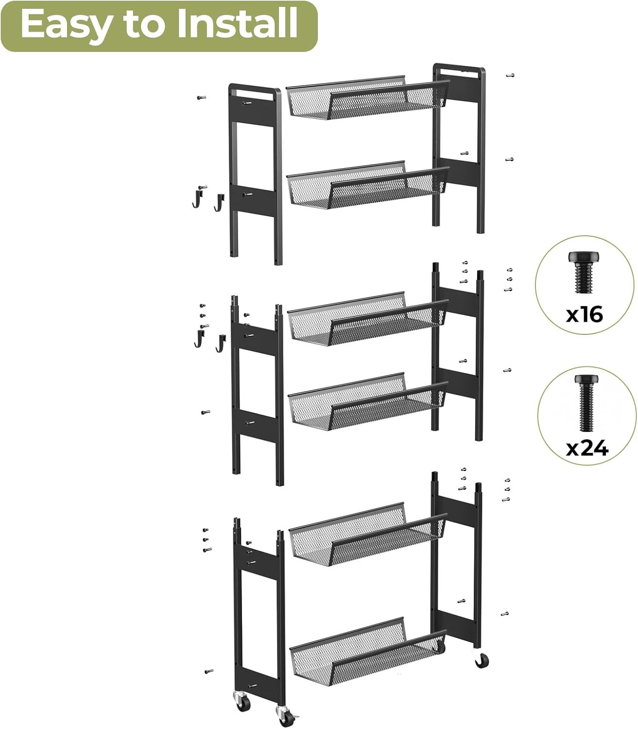Delamu 4-6 Tier Slim Storage Rolling Cart, Utility Metal Narrow Cart 7.1" W