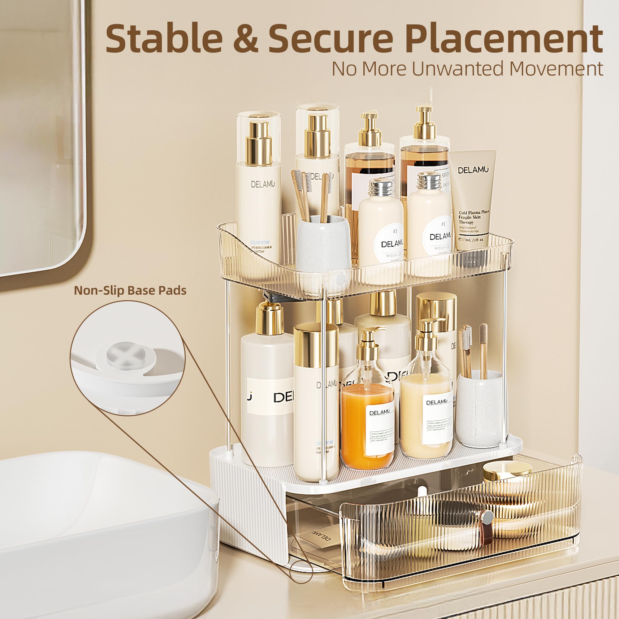Delamu 3-Tier Bathroom Counter Organizer with Drawer