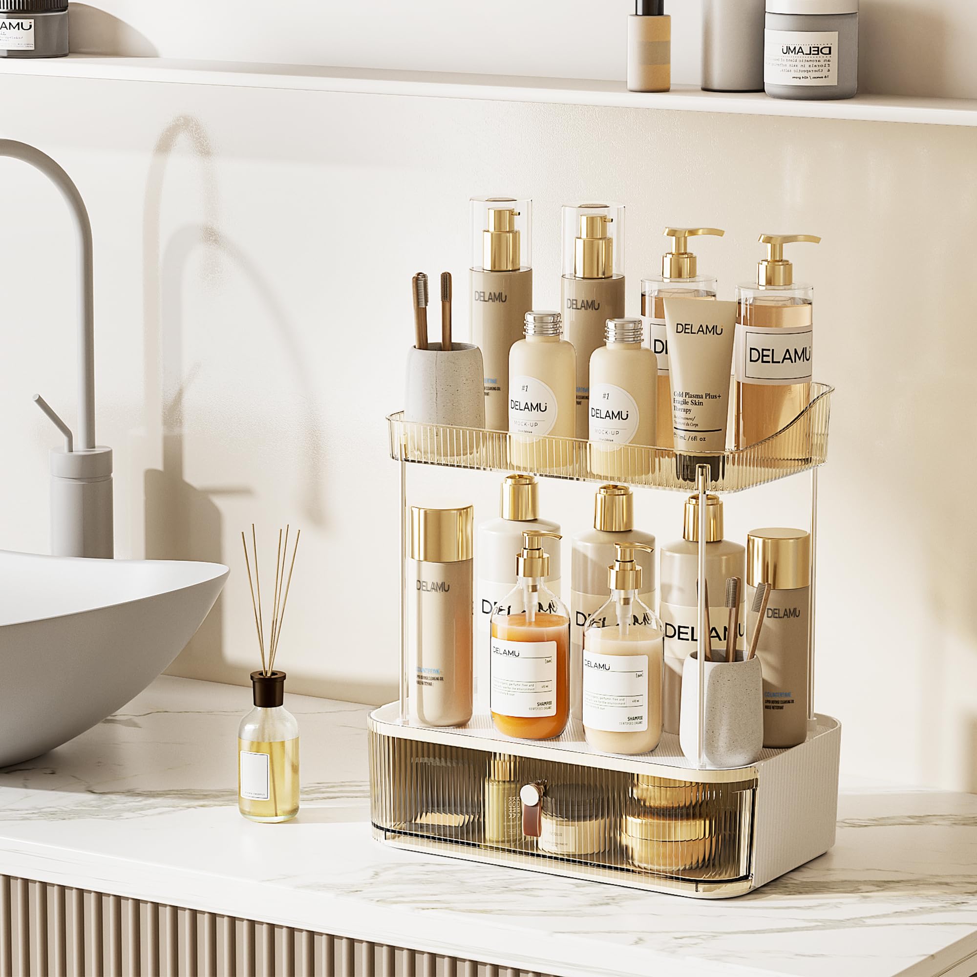 Delamu 3-Tier Bathroom Counter Organizer with Drawer