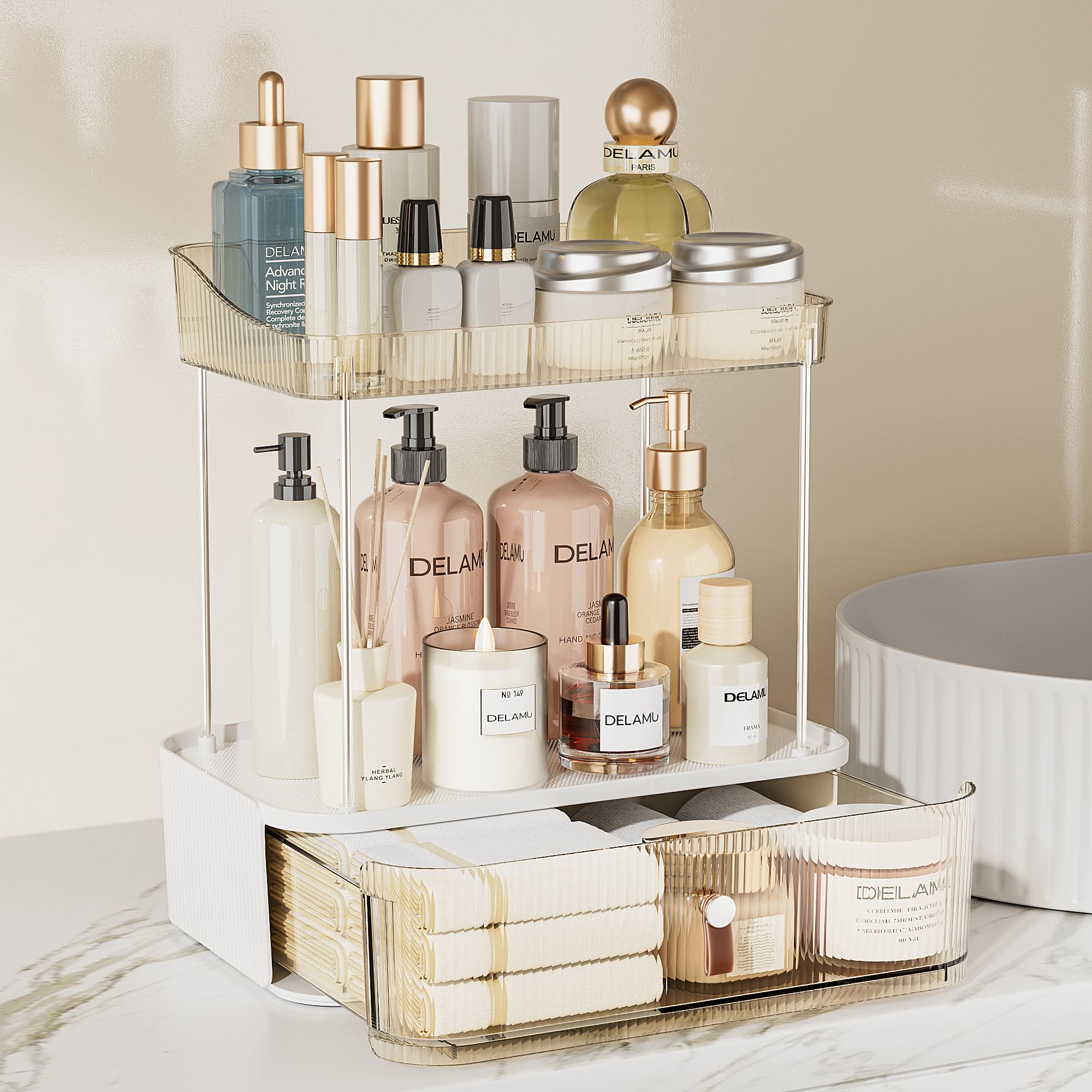 Delamu 3-Tier Bathroom Counter Organizer with Drawer