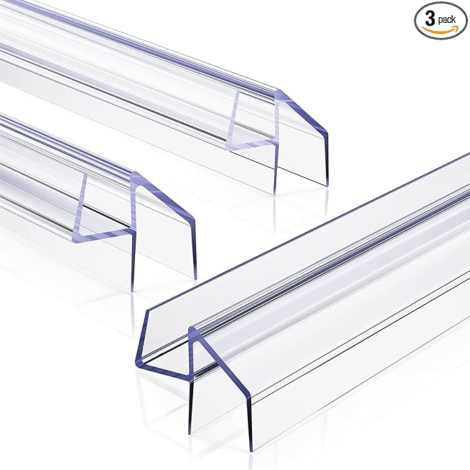 Delamu 3Pack Shower Door Bottom Seal 3/8" x 36", Clear Shower Door Sweep Strip, Frameless Glass Door Seal Strip for 3/8'' (10mm) Thick Doors Showers Water Guard Barrier