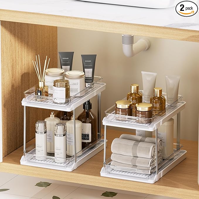 Delamu 2-Tier Bathroom Under Sink Organizers and Storage, Pull Out Cabinet Drawers with Anti-Slip Design, Multi-Purpose Storage for Kitchen, Pantry, Bathroom & Home Organization, 1 Pack