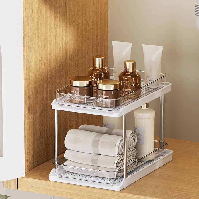 Delamu 2-Tier Bathroom Under Sink Organizers and Storage, Pull Out Cabinet Drawers with Anti-Slip Design, Multi-Purpose Storage for Kitchen, Pantry, Bathroom & Home Organization, 1 Pack