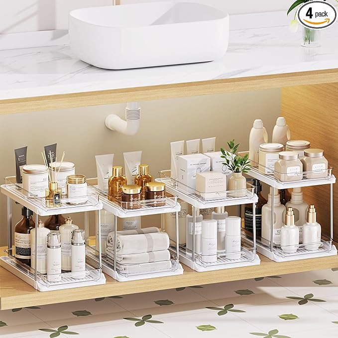 Delamu 2-Tier Bathroom Under Sink Organizers and Storage, Pull Out Cabinet Drawers with Anti-Slip Design, Multi-Purpose Storage for Kitchen, Pantry, Bathroom & Home Organization, 1 Pack