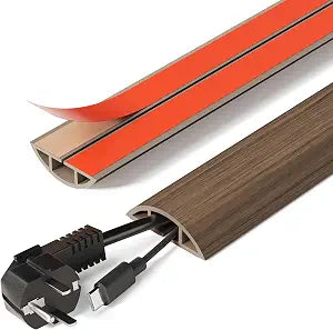 DELAMU Floor Cord Cover Self Adhesive Cord Hider, 5FT Cord Covers for Wires on Floor, Easy Cut Cord Protector Floor, Suitable for Home & Office, WalnutWood