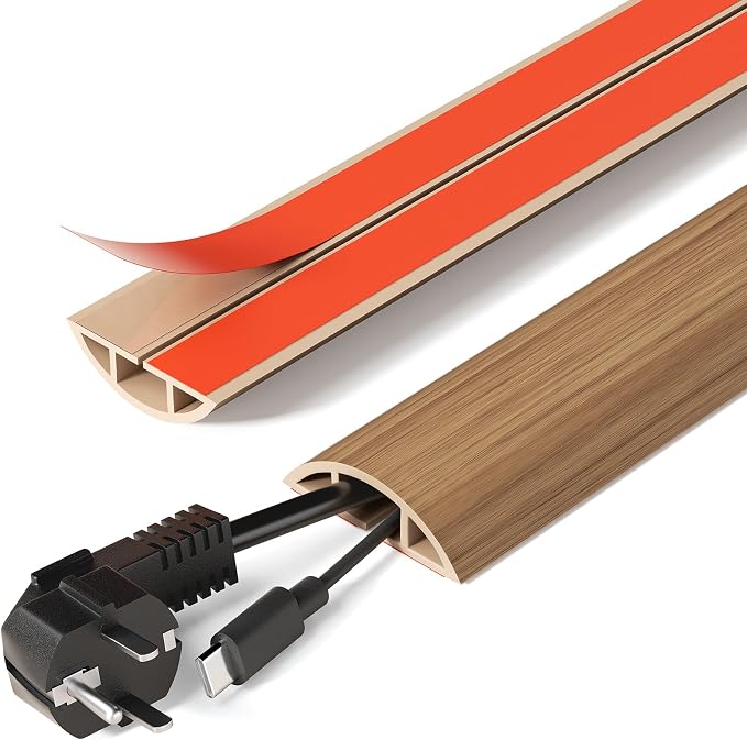 DELAMU Floor Cord Cover Self Adhesive Cord Hider, 5FT Cord Covers for Wires on Floor, Easy Cut Cord Protector Floor, Suitable for Home & Office, WalnutWood