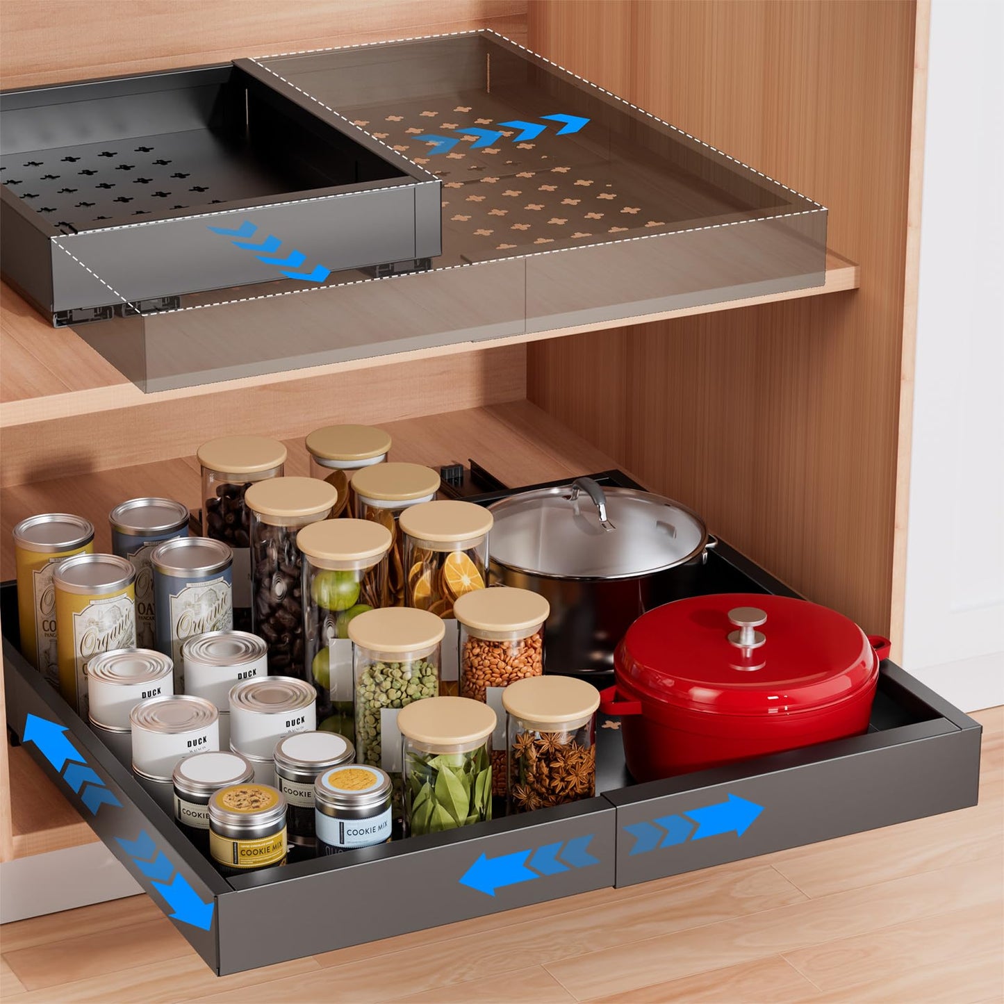 Delamu Pull Out Cabinet Organizer, Both Expandable Width(11.5 "-19.5") and Depth(15"-19.5") Pull Out Drawers for Cabinets