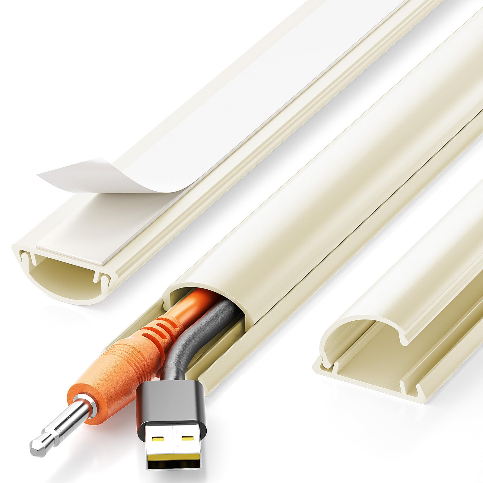 Delamu 42.5in Self-Adhesive Cable Hider Kit - 3 x 14.2in Curved Cord Hider