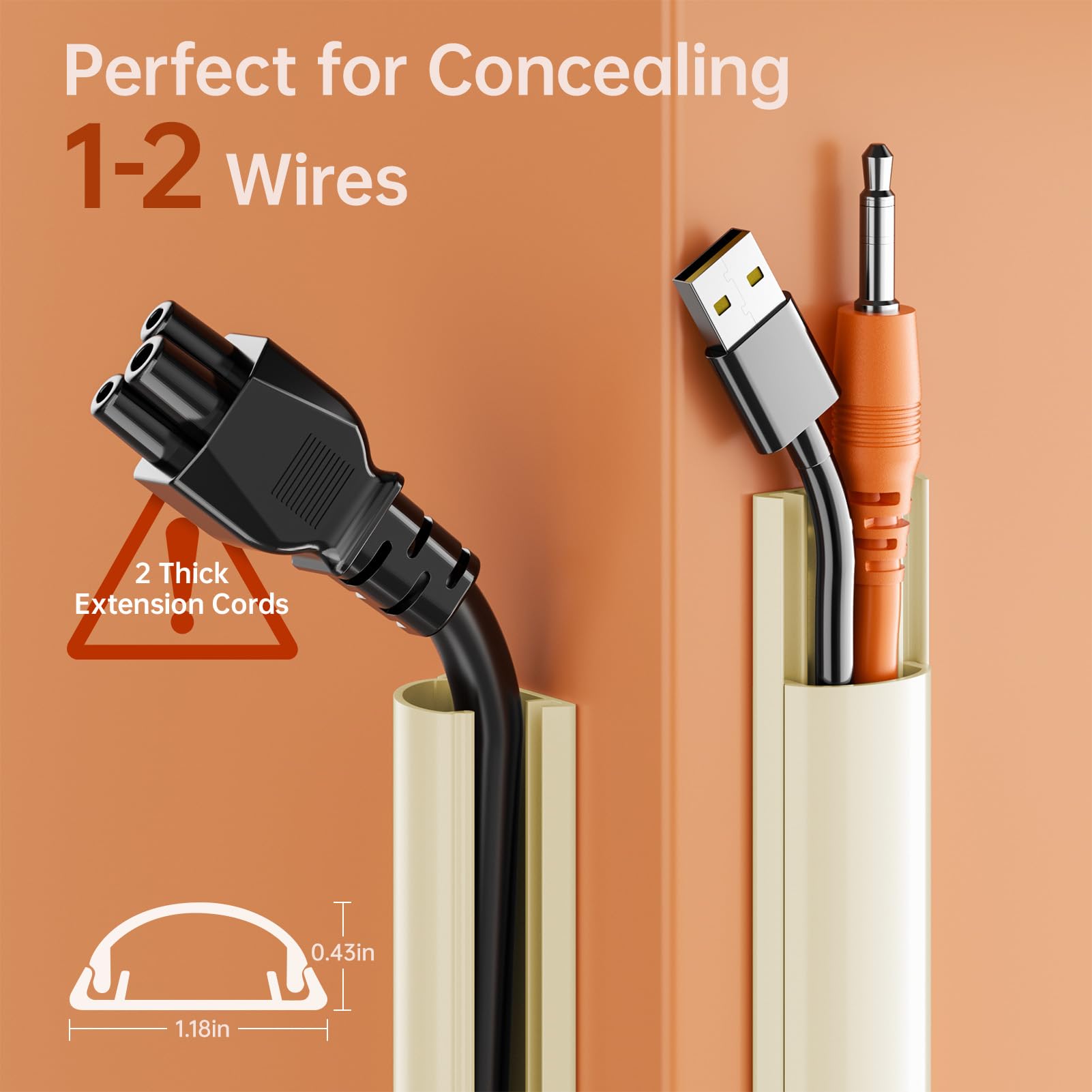 Delamu 42.5in Self-Adhesive Cable Hider Kit - 3 x 14.2in Curved Cord Hider