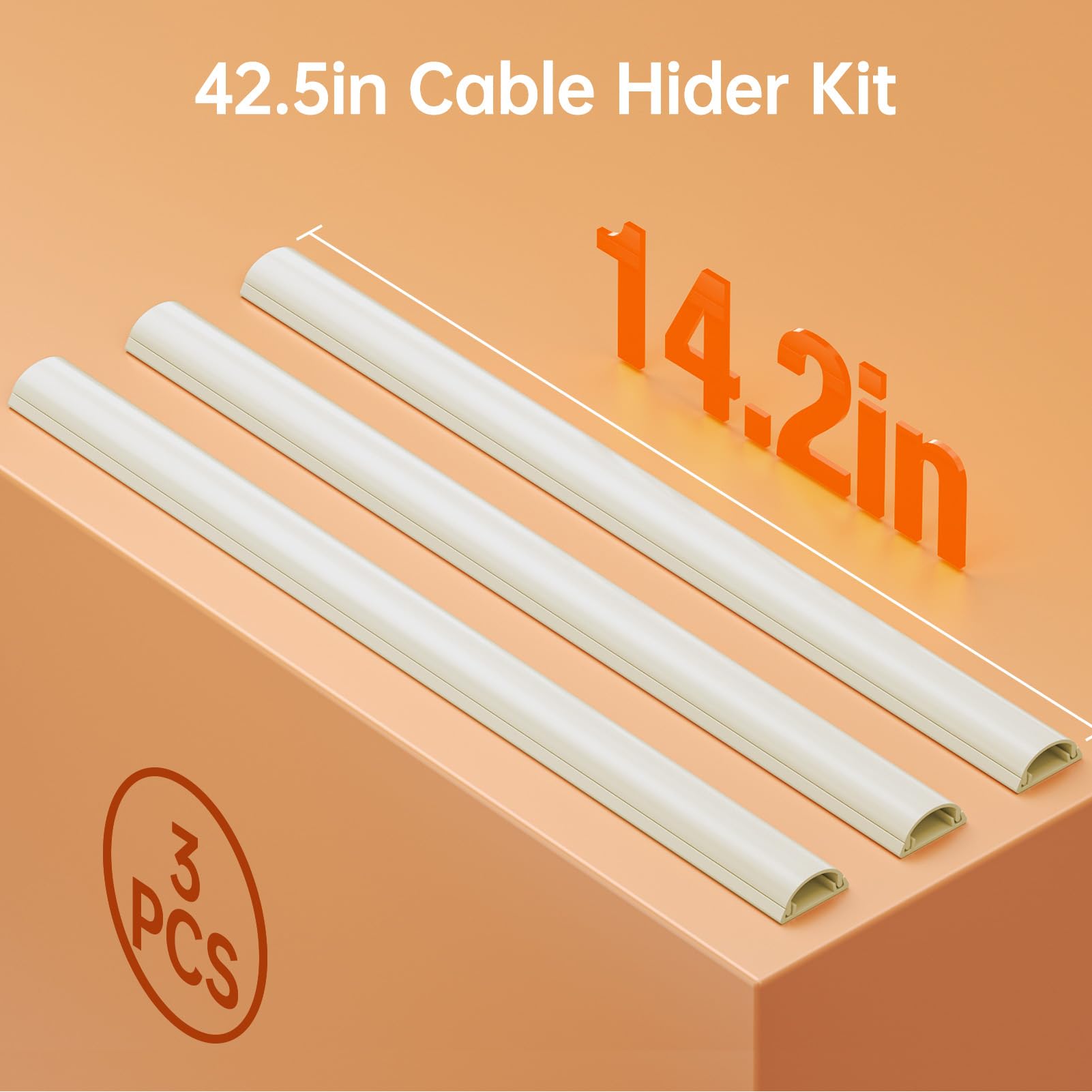 Delamu 42.5in Self-Adhesive Cable Hider Kit - 3 x 14.2in Curved Cord Hider
