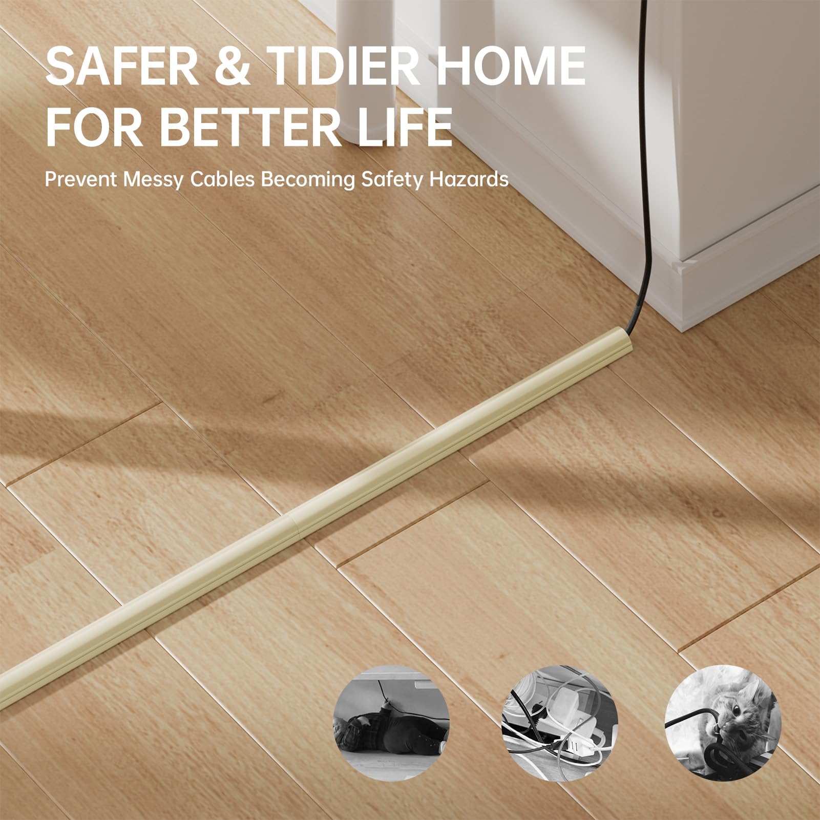 Delamu 42.5in Self-Adhesive Cable Hider Kit - 3 x 14.2in Curved Cord Hider