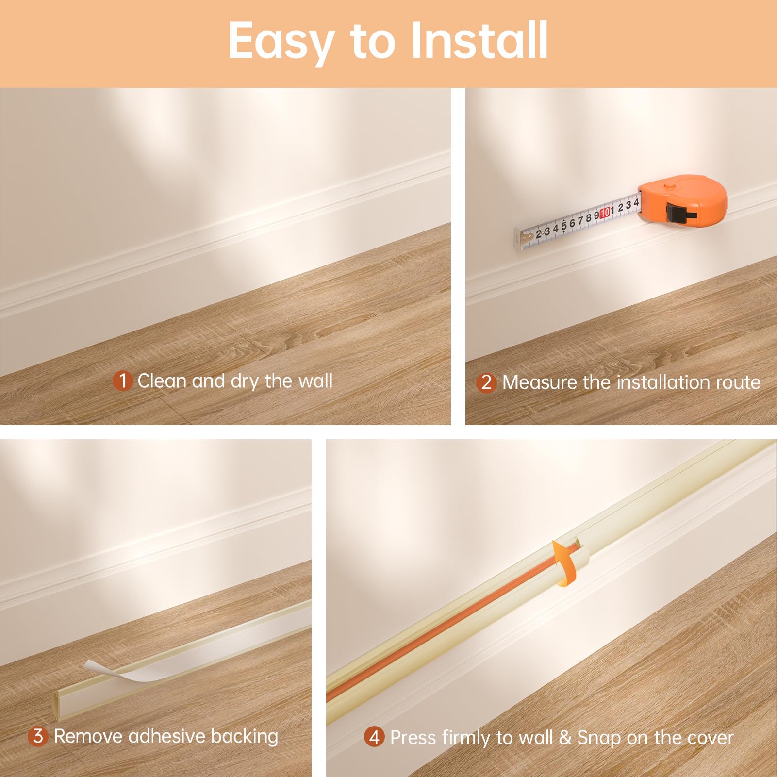 Delamu 42.5in Self-Adhesive Cable Hider Kit - 3 x 14.2in Curved Cord Hider