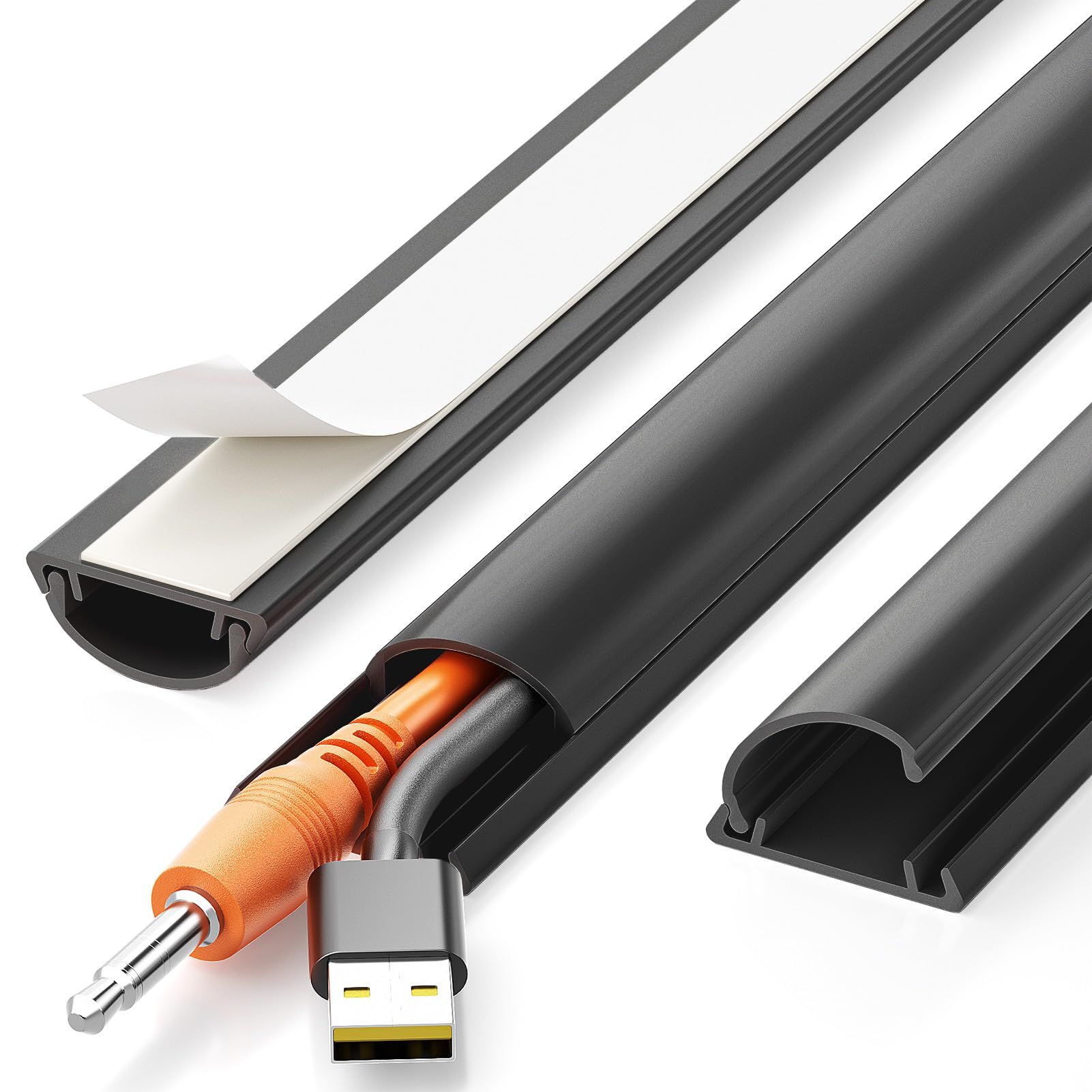 Delamu 42.5in Self-Adhesive Cable Hider Kit - 3 x 14.2in Curved Cord Hider