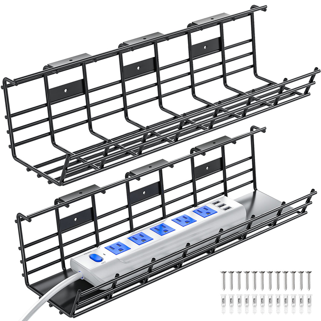 2 Pack Under Desk Metal Foldable Cable Management Tray