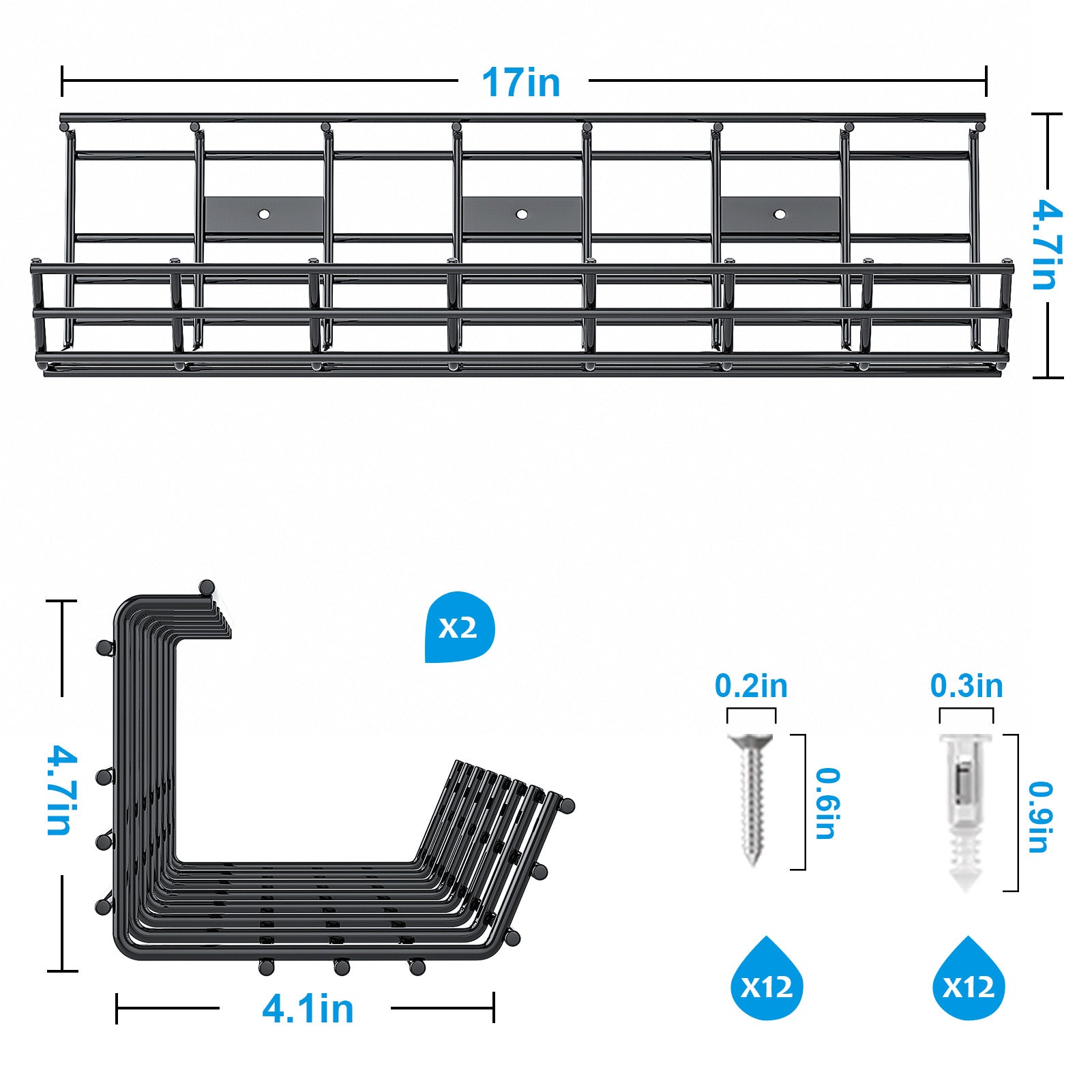 Under Desk Cable Management Tray 2Pack, 17in Under Desk Cord Organizer  System Screw Mount for Wire Management, Metal Under Desk Shelf Cable Rack, Cable  Organizer for Desk/Wall, Offices, Kitchens 