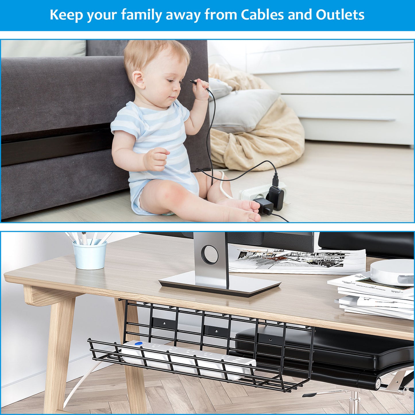 DELAMU 2 Pack Under Desk Cable Management Tray