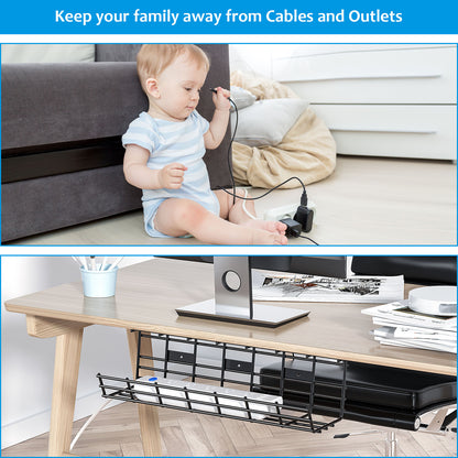 2 Pack Under Desk Metal Foldable Cable Management Tray