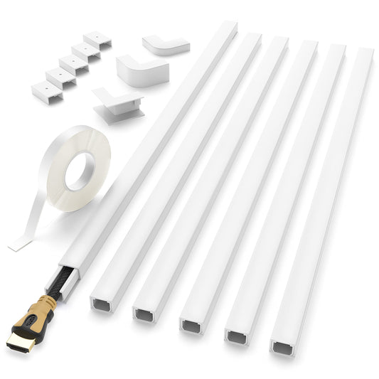 94.2" Paintable Wall Cable Raceway for TV Computer Cords, Holds 1 Cable, 6 Pack, Slender