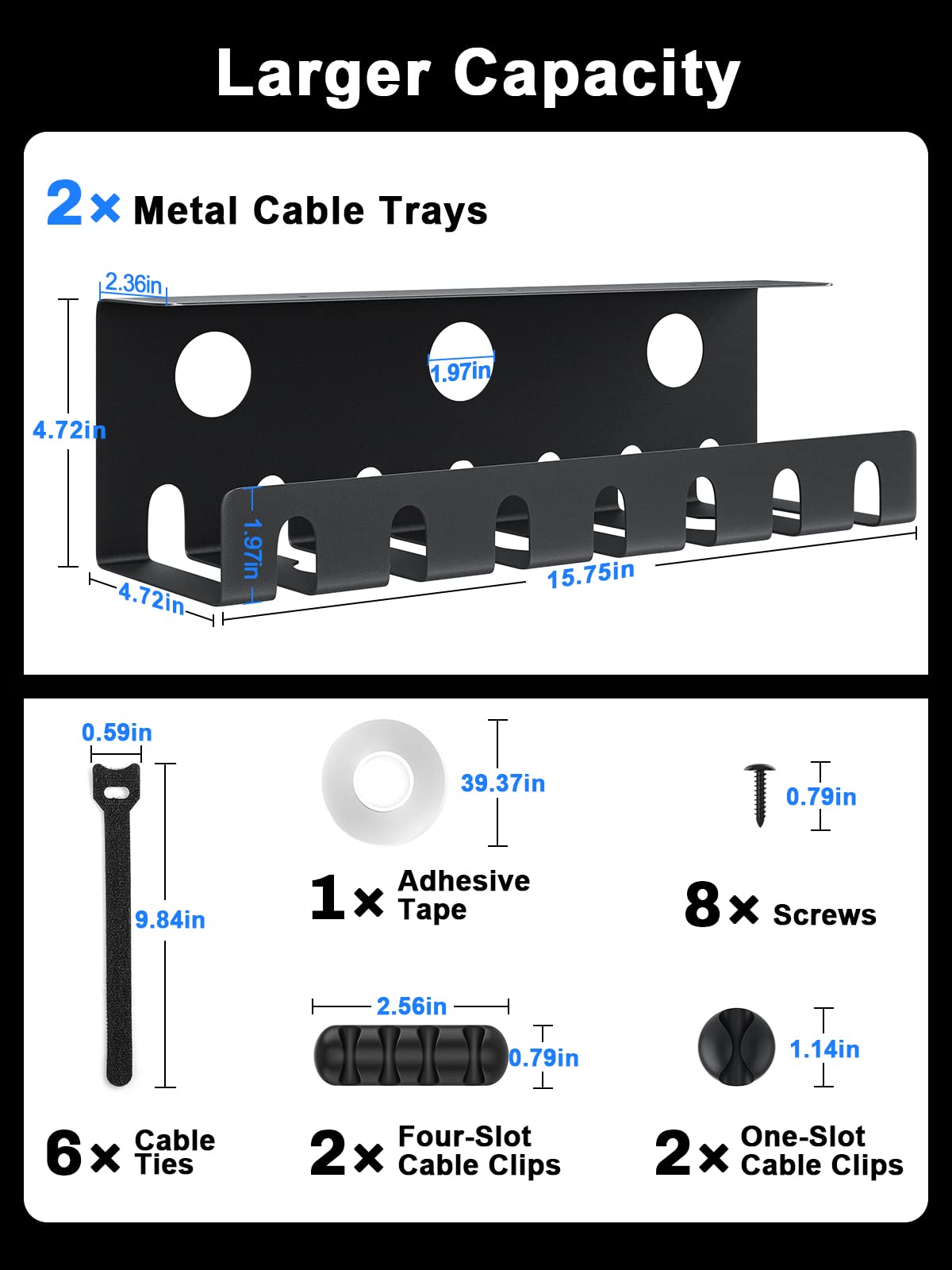 Under Desk Cable Management Tray 2 Pack 15.75''x4.72''x4.72''