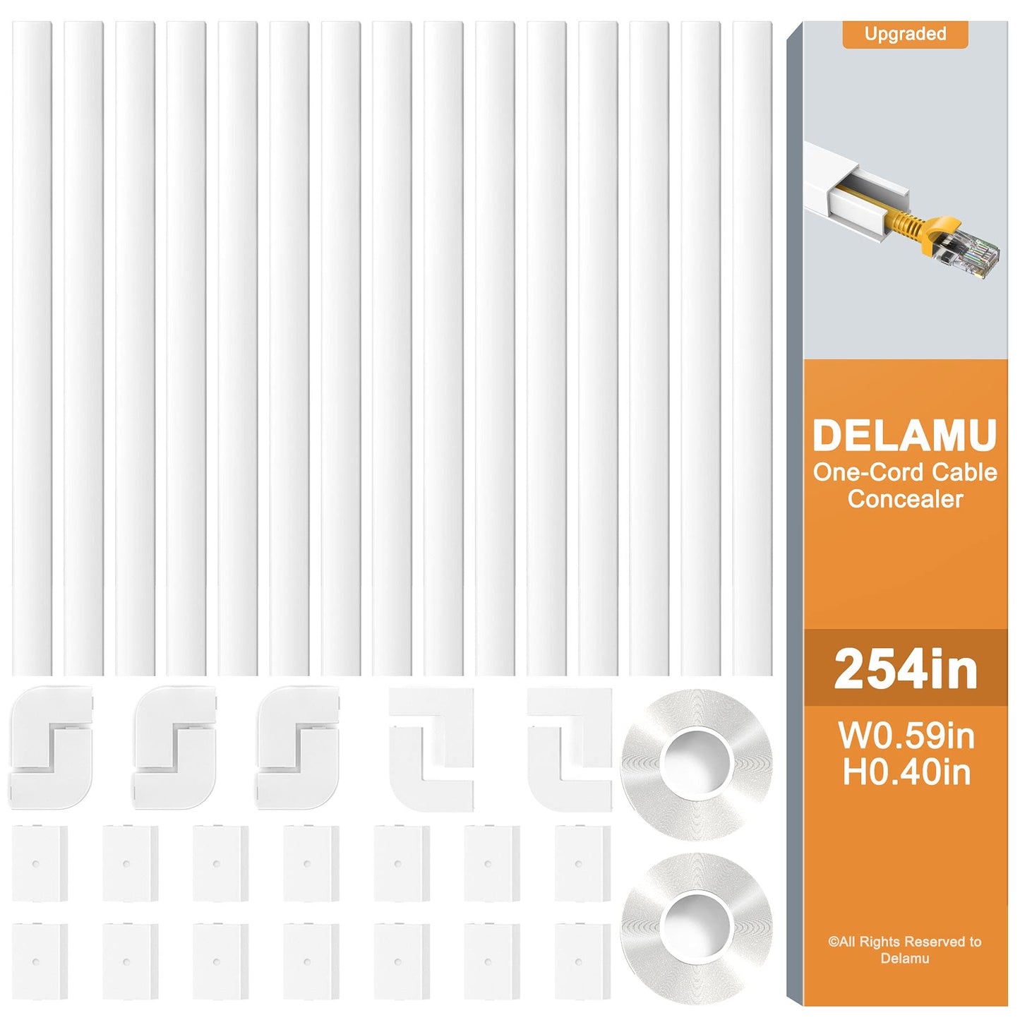 Delamu 254in Multi-purpose Cord Cover Raceway 15Pack, 15x L16.9in W0.59in H0.4in