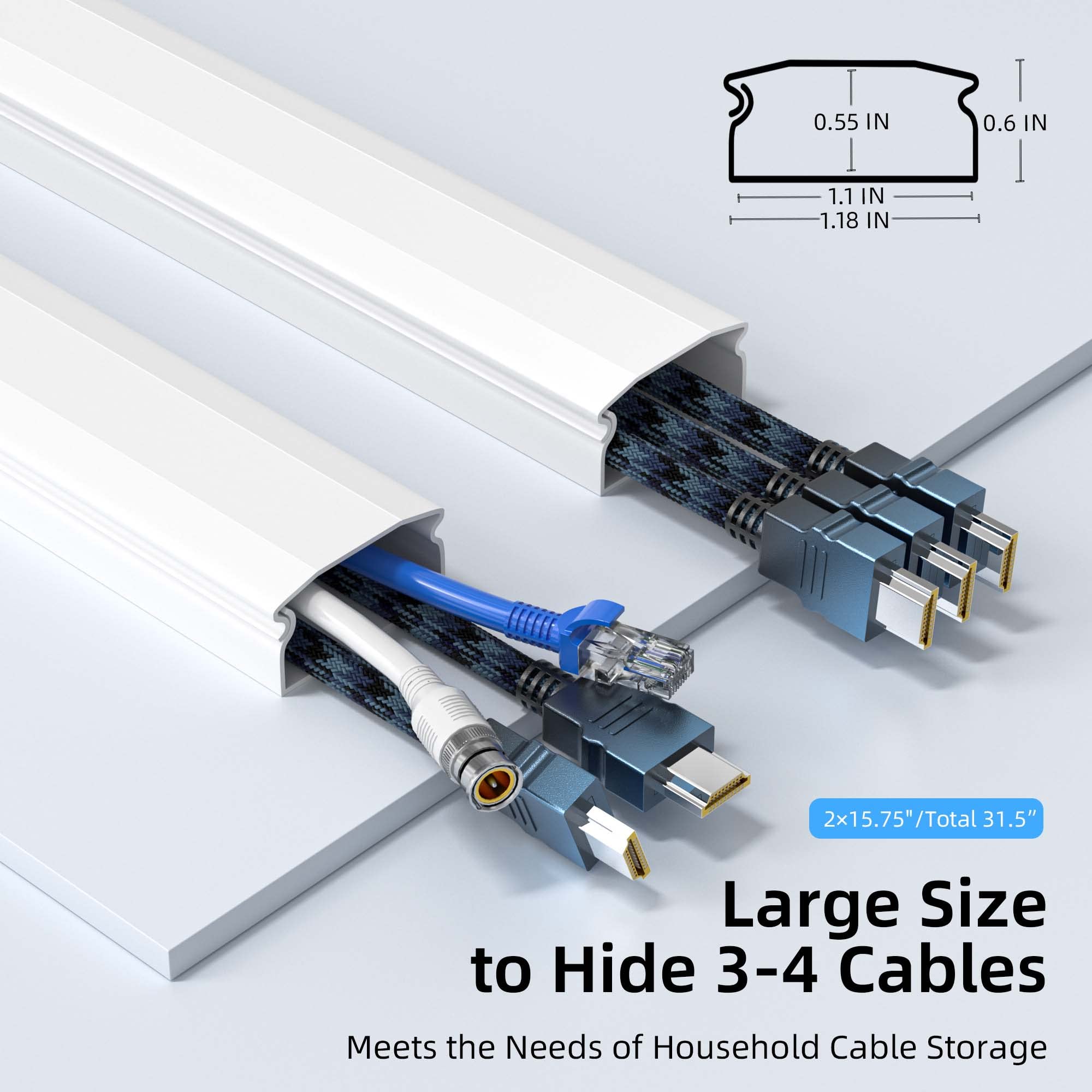 Cord Cover, Delamu 94.5 Cable Hider Wire Covers for Wall Mounted TV, Hide  Cords on Wall, White