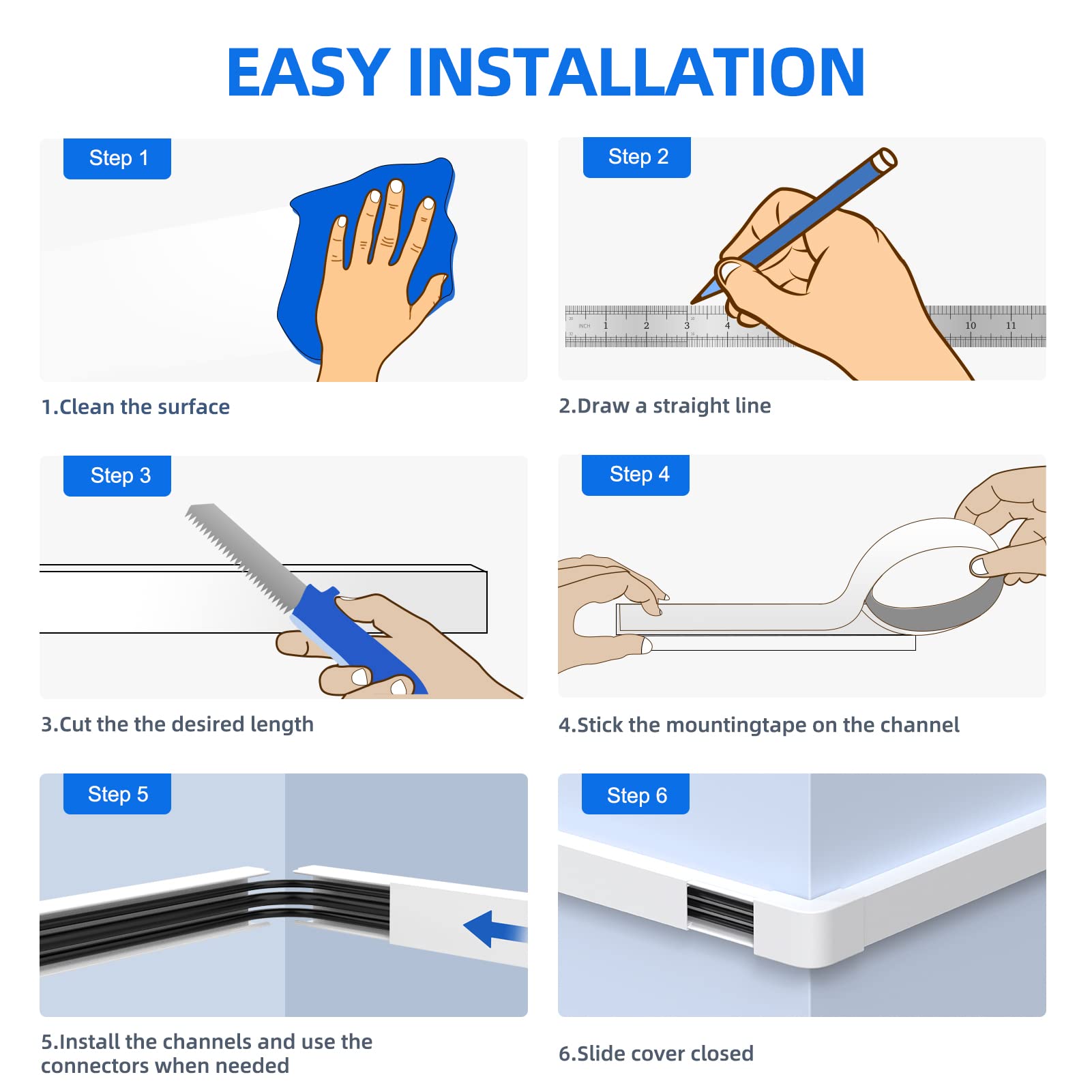 Cable Hider, 157in Delamu Cord Hider Wall for Wall Mounted TV, Wire Hider  Kit, Paintable Cable Concealer Raceway Management for Home & Office