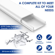 Load image into Gallery viewer, 62.8&quot; Paintable Wall Cable Raceway for TV Computer Cords, Holds 6-8 Cables, 4 Pack, Chubby
